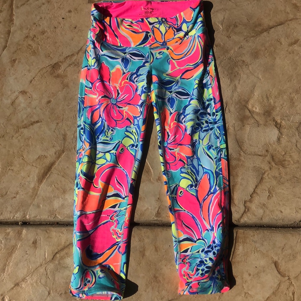 Lilly Pulitzer Neon Floral Cropped Leggings - Pink, Blue, Green, Orange